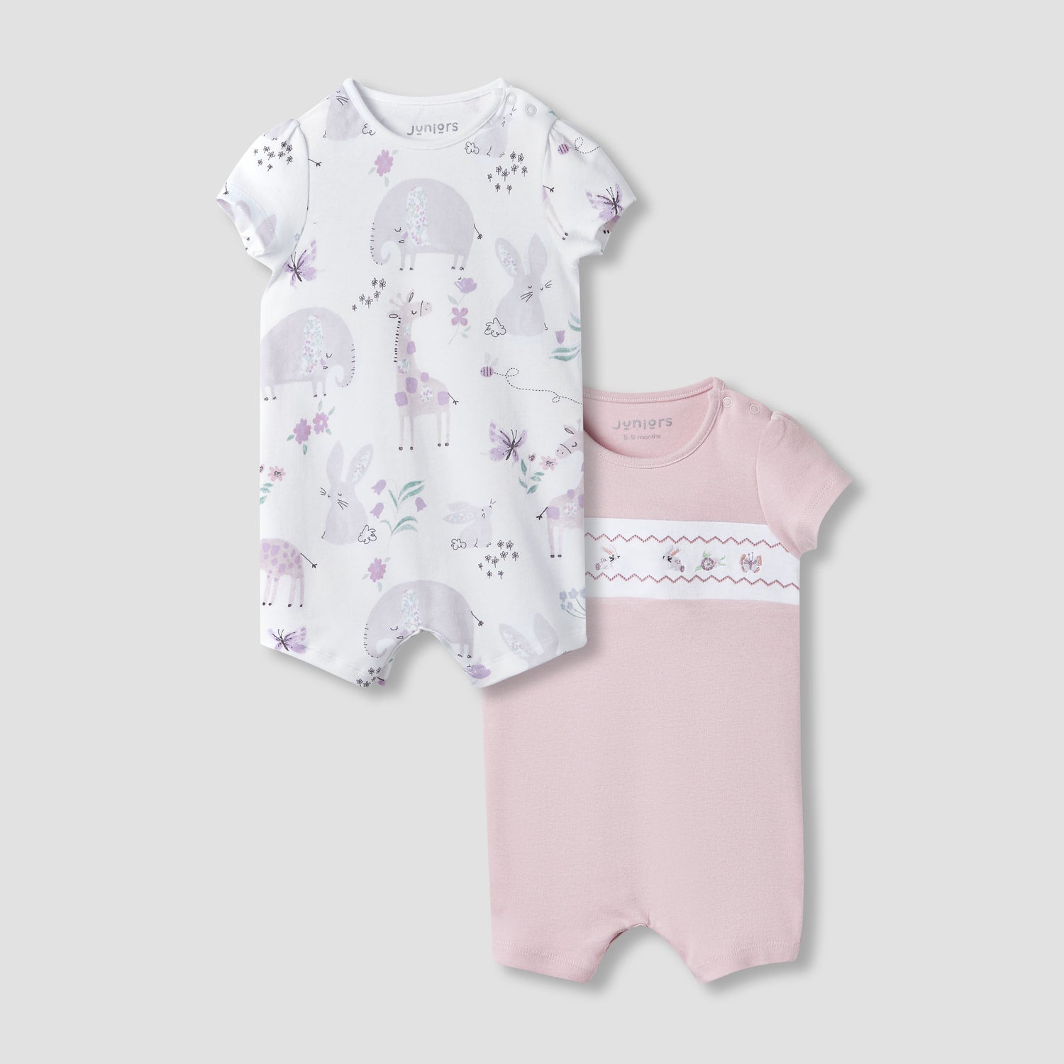 Juniors Animal Print Romper with Short Sleeves - Set of 2