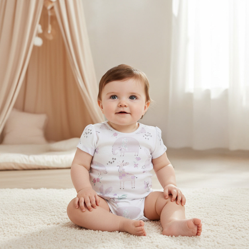 Juniors Animal Print Romper with Short Sleeves - Set of 2