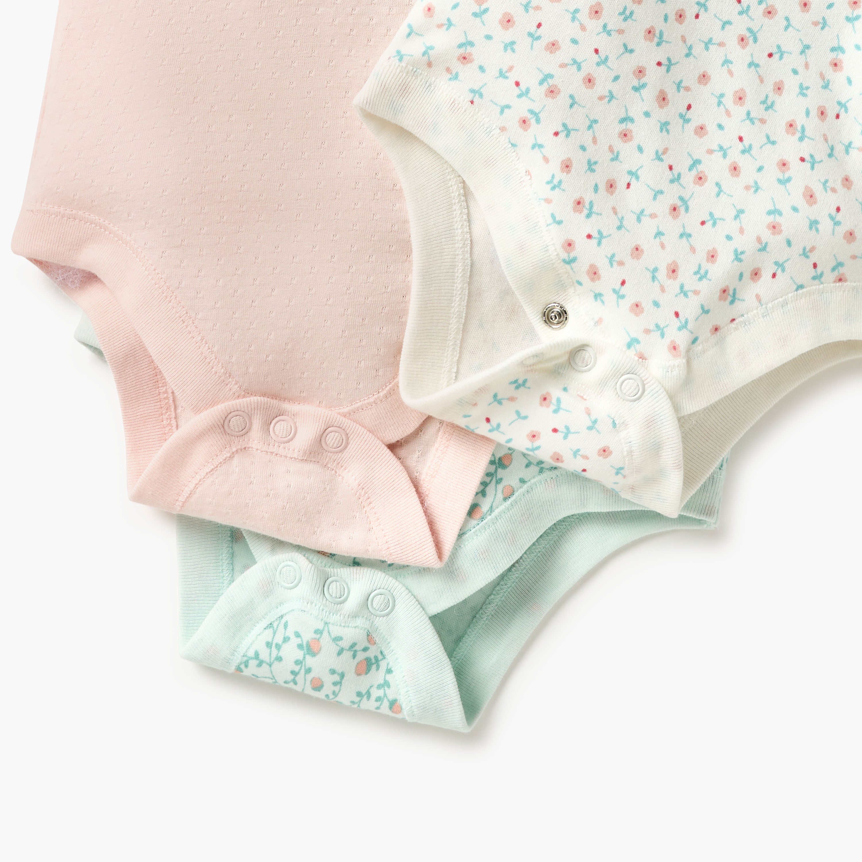 Juniors Assorted Bodysuit with Short Sleeves and Button Closure - Set of 3