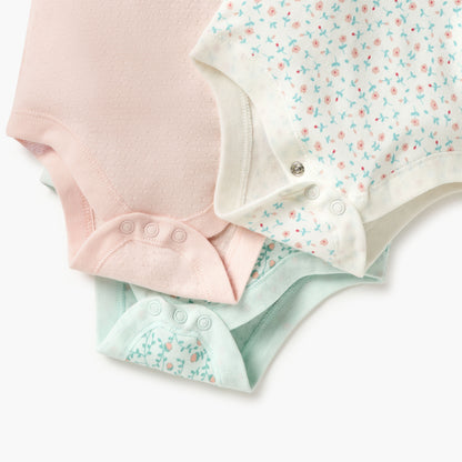 Juniors Assorted Bodysuit with Short Sleeves and Button Closure - Set of 3