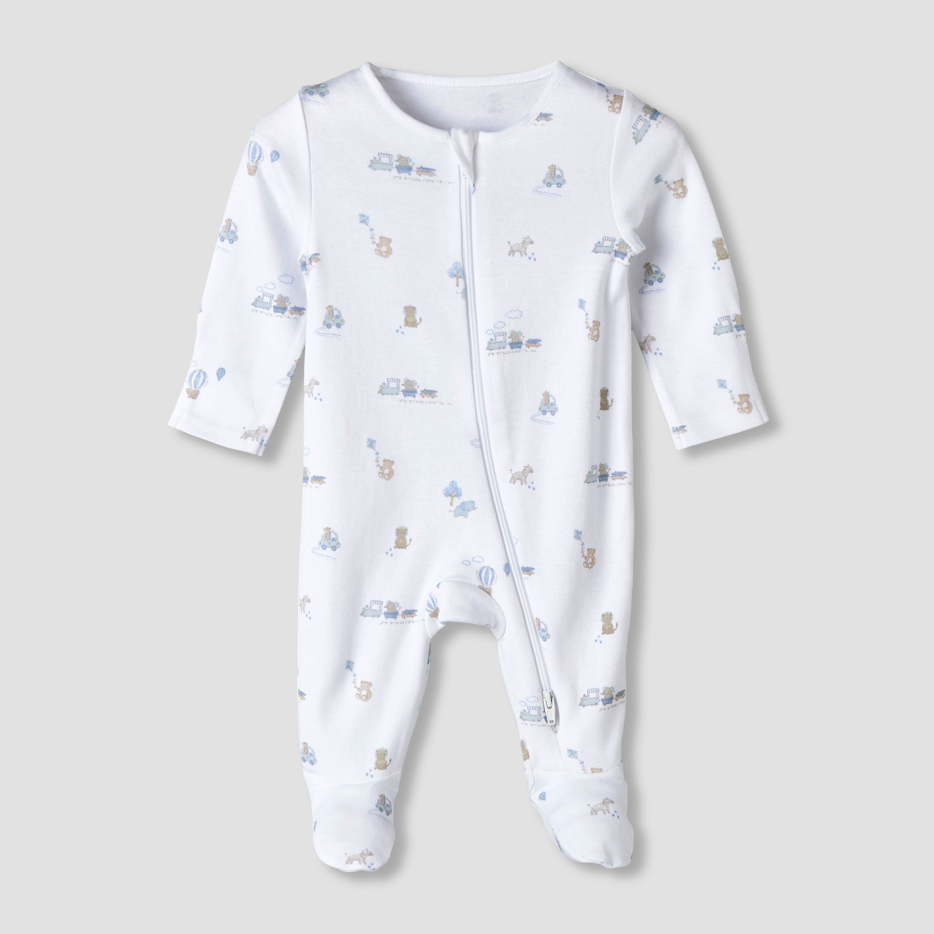 Pack of 3 Juniors Organic Cotton Round Neck Long Sleeves Sleepsuit with Print