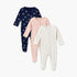 Pack of 3 Cotton Crew Neck Long Sleeve Sleepsuit with Snap Button Closure