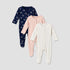 Pack of 3 Cotton Crew Neck Long Sleeve Sleepsuit with Snap Button Closure - Multicolour / 12-18 mths