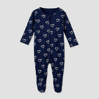 Pack of 3 Cotton Crew Neck Long Sleeve Sleepsuit with Snap Button Closure