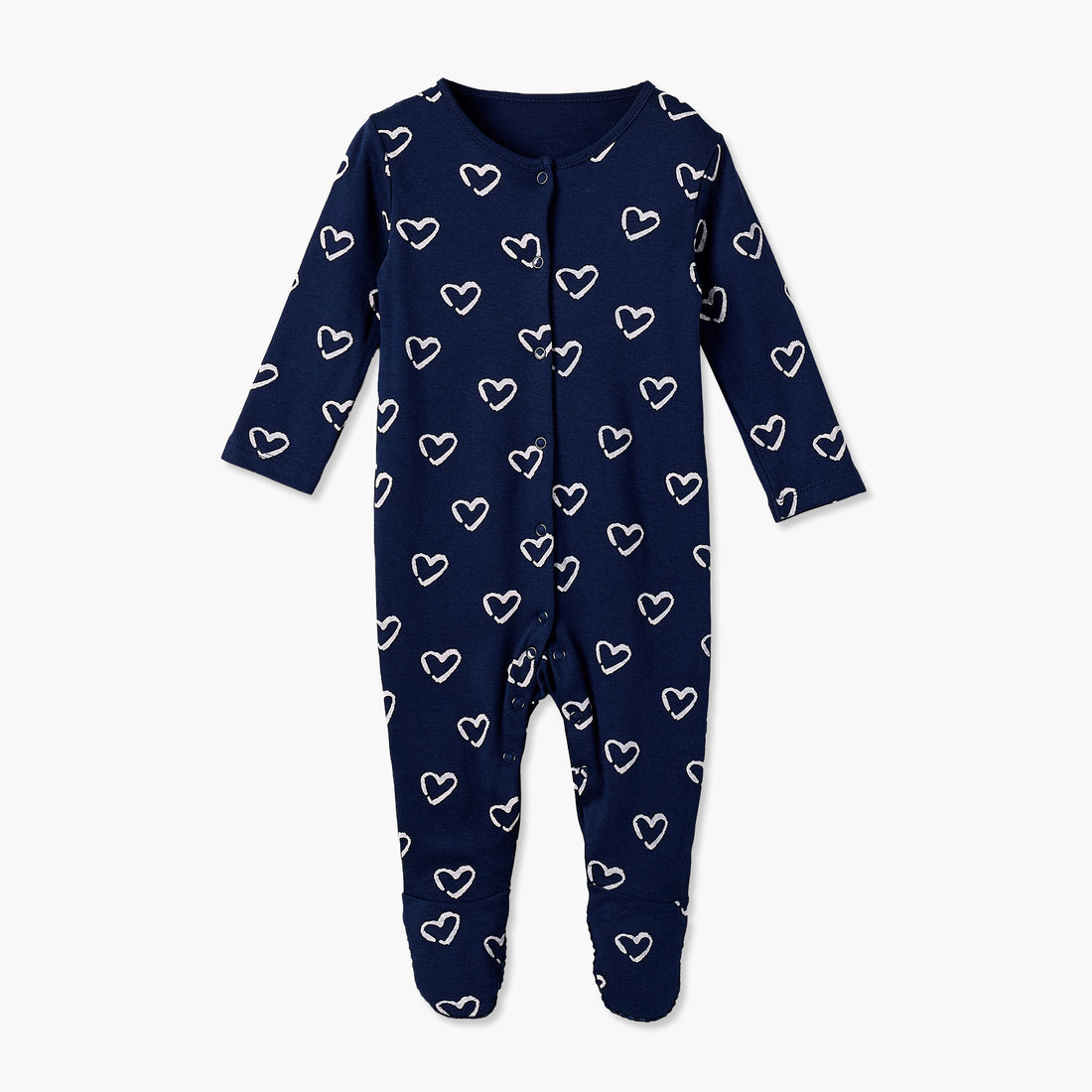 Pack of 3 Cotton Crew Neck Long Sleeve Sleepsuit with Snap Button Closure