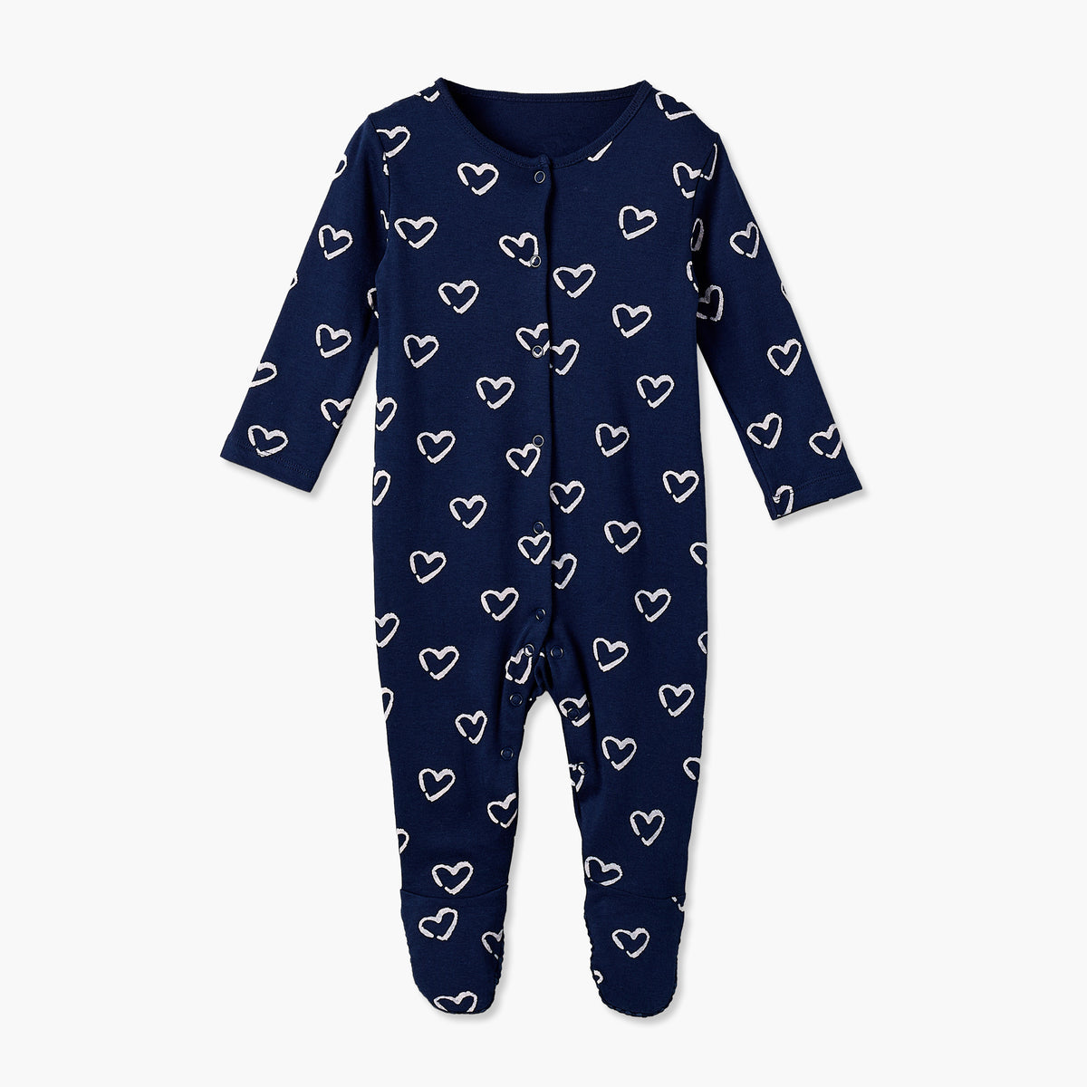 Pack of 3 Cotton Crew Neck Long Sleeve Sleepsuit with Snap Button Closure
