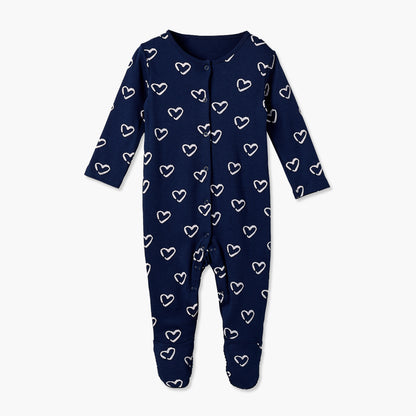 Pack of 3 Cotton Crew Neck Long Sleeve Sleepsuit with Snap Button Closure