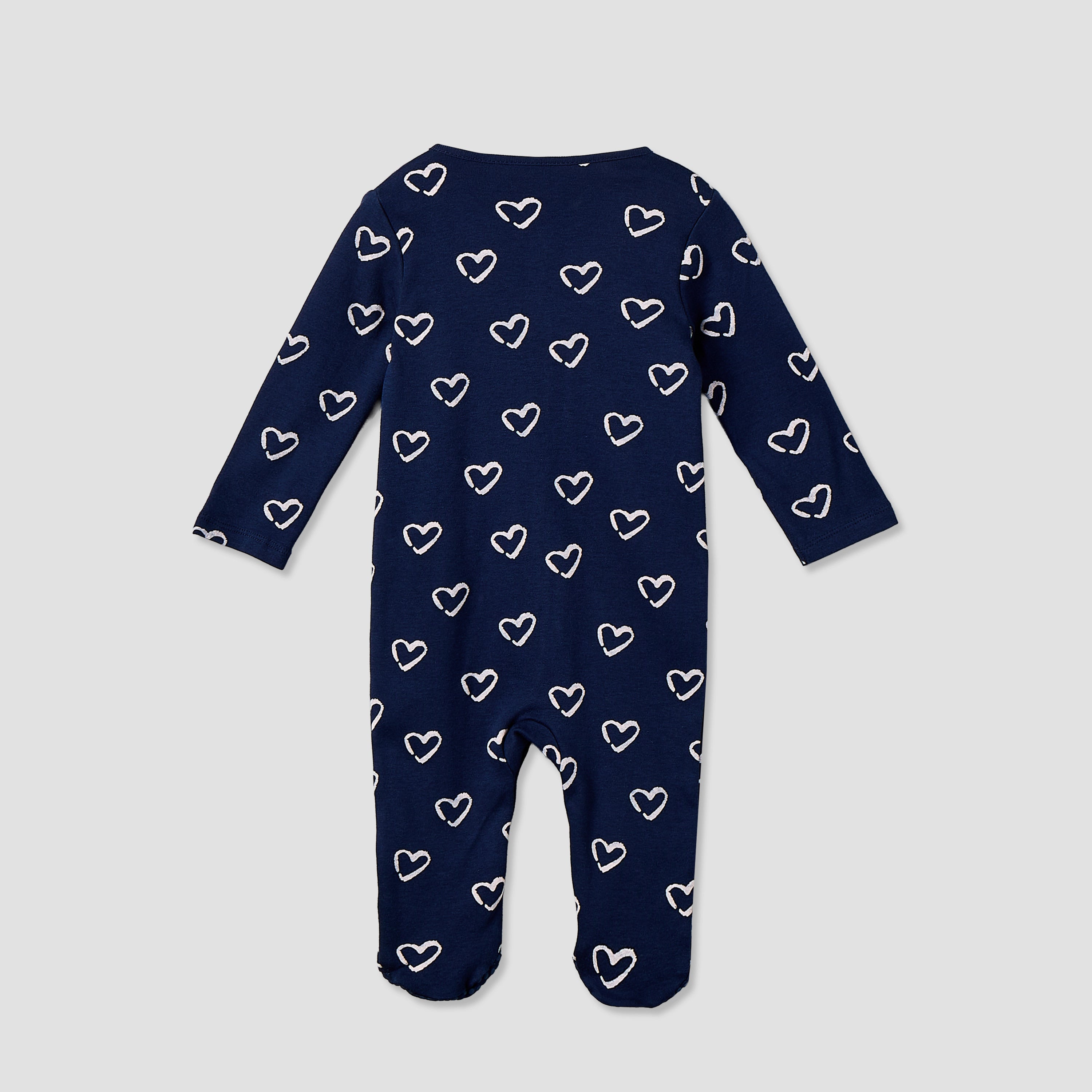 Pack of 3 Cotton Crew Neck Long Sleeve Sleepsuit with Snap Button Closure