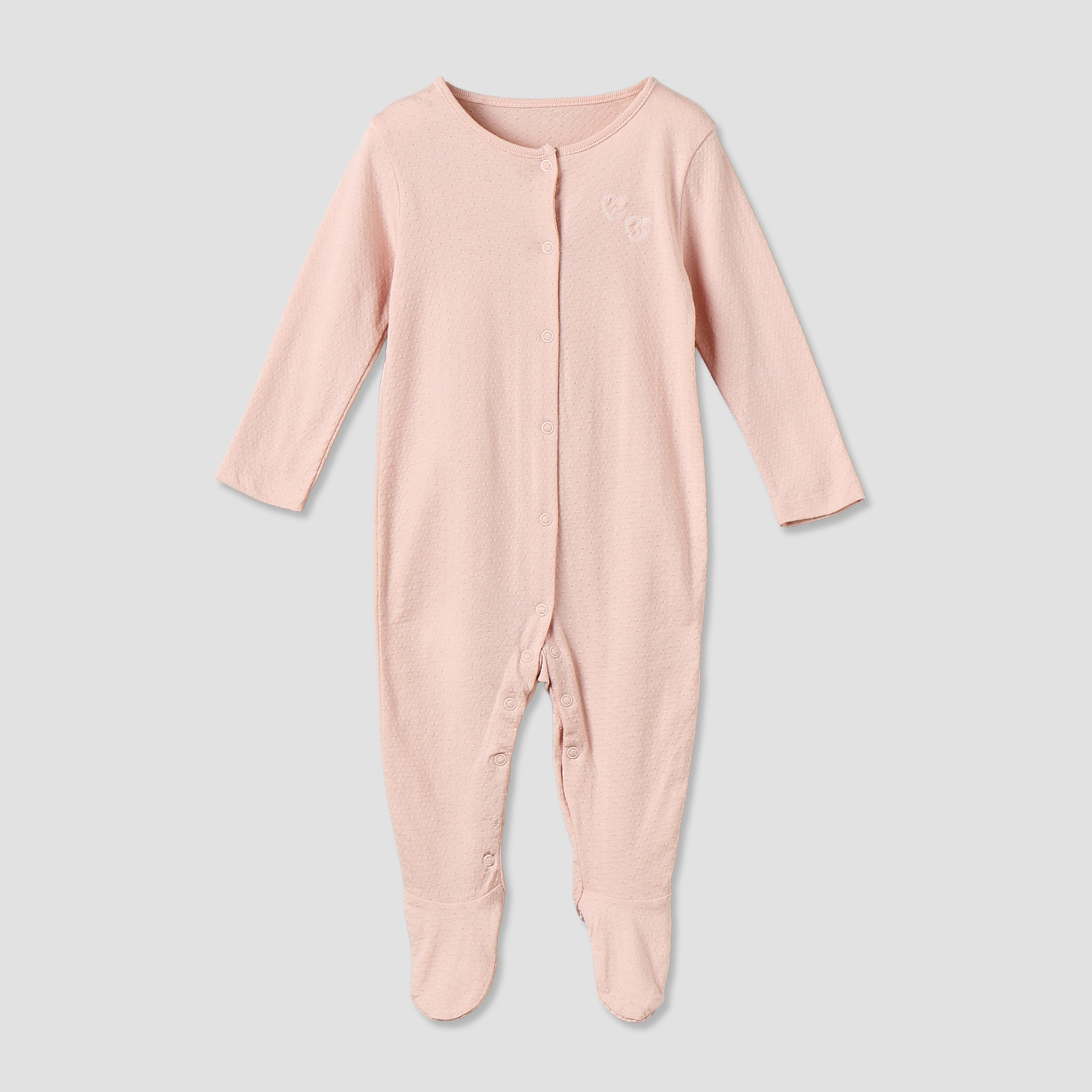 Pack of 3 Cotton Crew Neck Long Sleeve Sleepsuit with Snap Button Closure