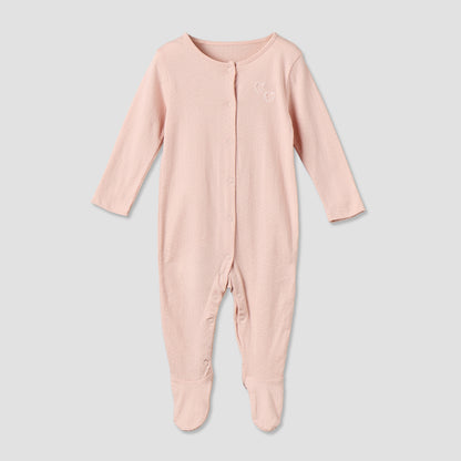 Pack of 3 Cotton Crew Neck Long Sleeve Sleepsuit with Snap Button Closure