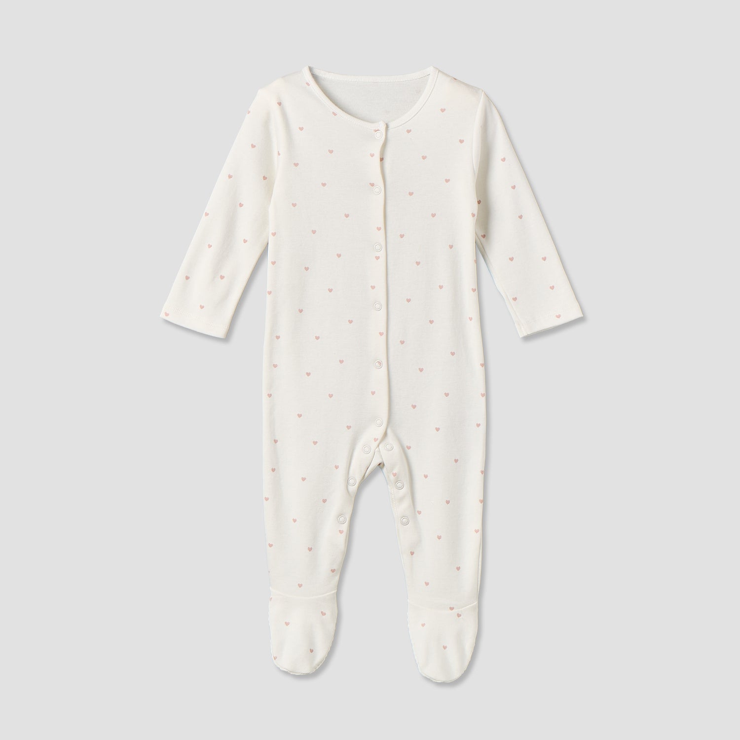 Pack of 3 Cotton Crew Neck Long Sleeve Sleepsuit with Snap Button Closure