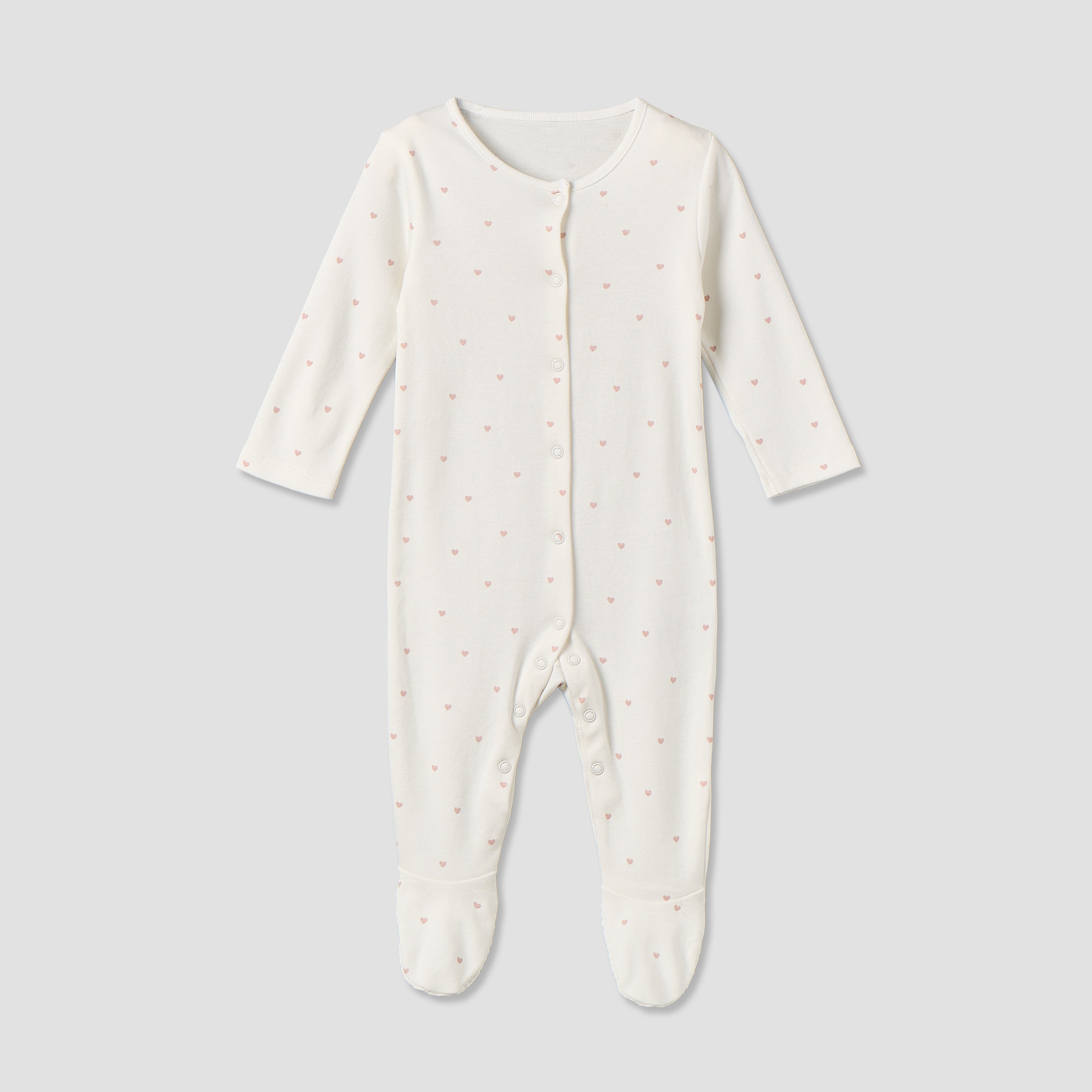 Pack of 3 Cotton Crew Neck Long Sleeve Sleepsuit with Snap Button Closure