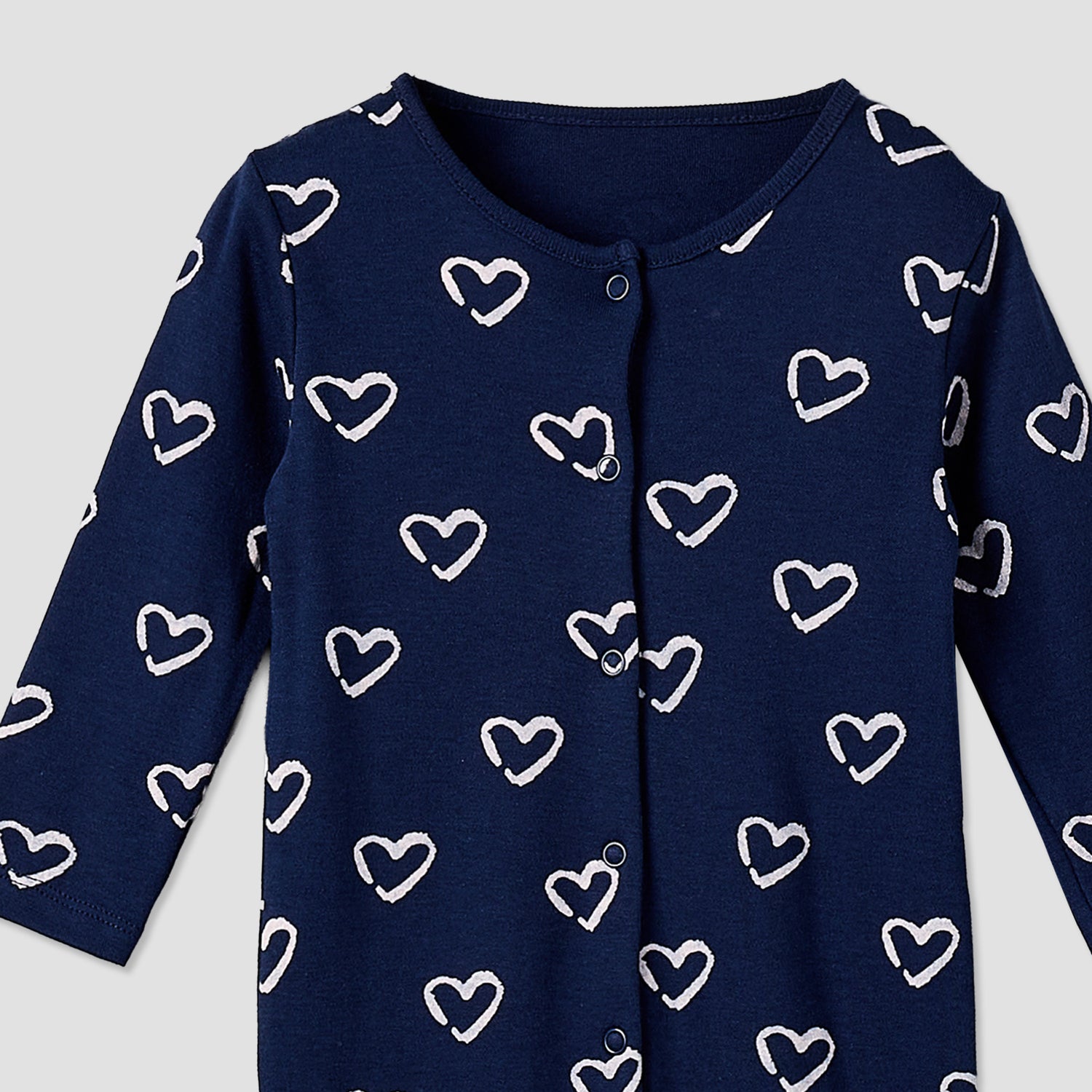 Pack of 3 Cotton Crew Neck Long Sleeve Sleepsuit with Snap Button Closure