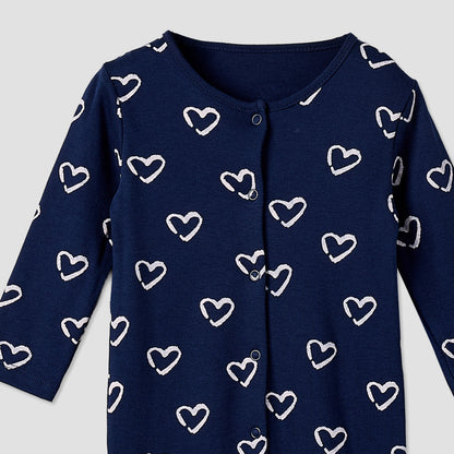 Pack of 3 Cotton Crew Neck Long Sleeve Sleepsuit with Snap Button Closure