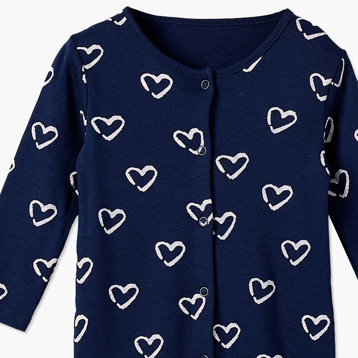 Pack of 3 Cotton Crew Neck Long Sleeve Sleepsuit with Snap Button Closure