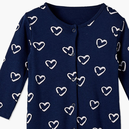 Pack of 3 Cotton Crew Neck Long Sleeve Sleepsuit with Snap Button Closure