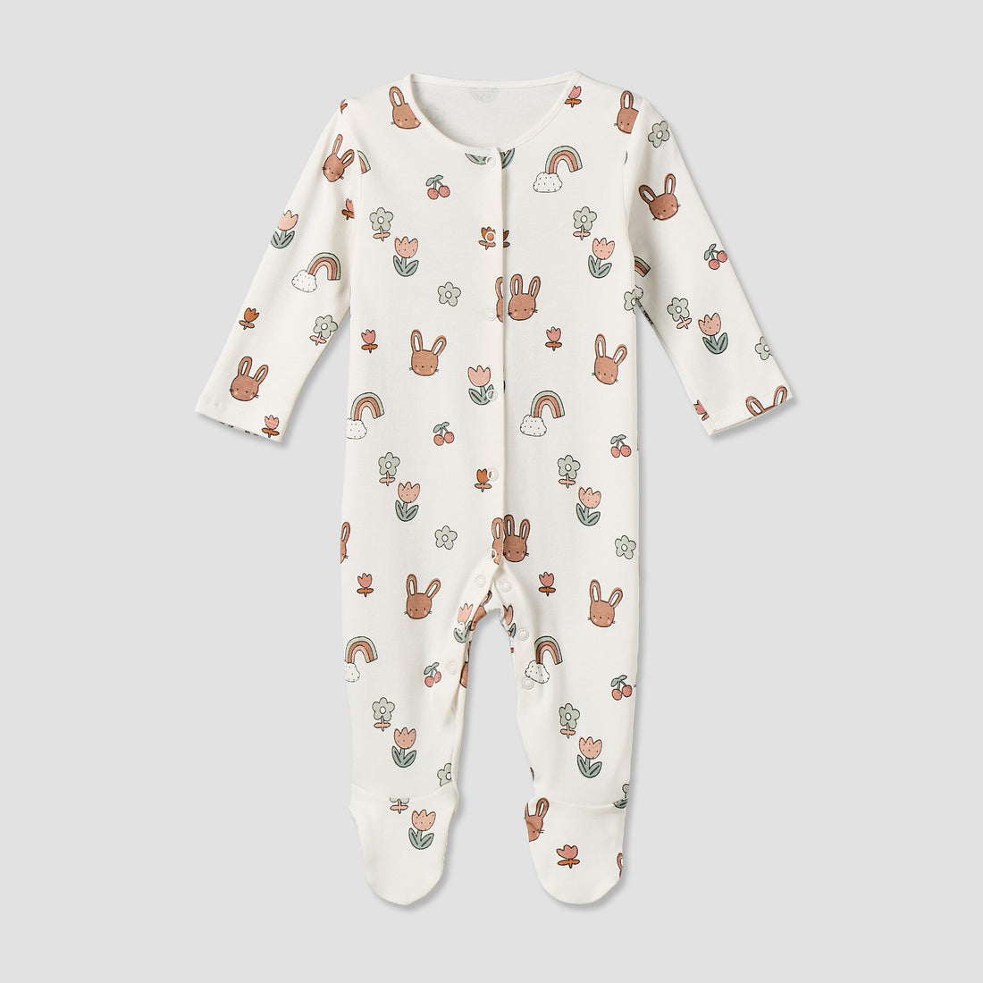 Pack of 3 Juniors Cotton Crew Neck Long Sleeve Sleepsuit with Bunny Print