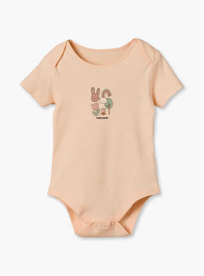 Pack of 3 Juniors Cotton Crew Neck Short Sleeves Bodysuit with Bunny Print-baby-girls-clothing-bodysuits-image-3