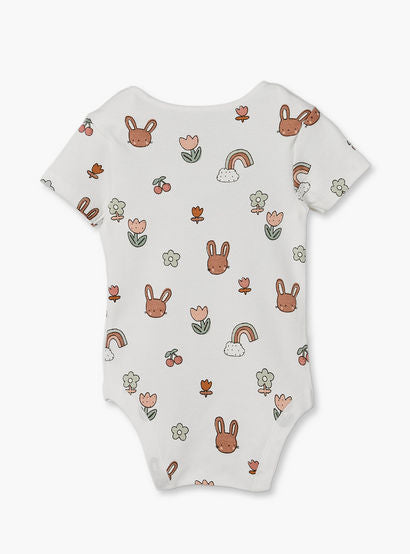 Pack of 3 Juniors Cotton Crew Neck Short Sleeves Bodysuit with Bunny Print-baby-girls-clothing-bodysuits-image-6