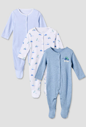 Pack of 3 Juniors Cotton Crew Neck Long Sleeves Sleepsuit with Assorted Print