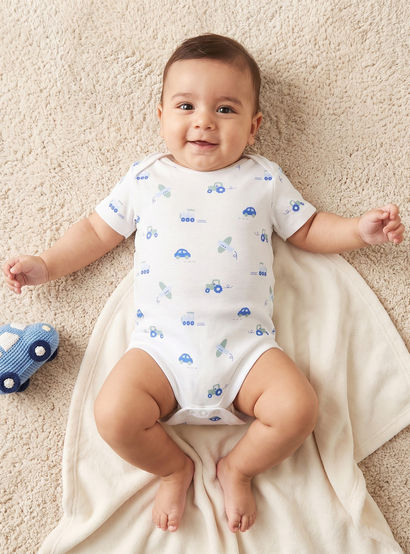 Pack of 3 Juniors Cotton Crew Neck Short Sleeves Bodysuit with Construction Vehicles Print-baby-boys-clothing-bodysuits-image-2