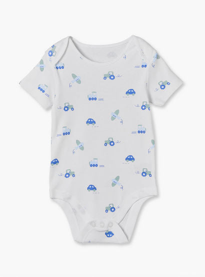 Pack of 3 Juniors Cotton Crew Neck Short Sleeves Bodysuit with Construction Vehicles Print-baby-boys-clothing-bodysuits-image-5