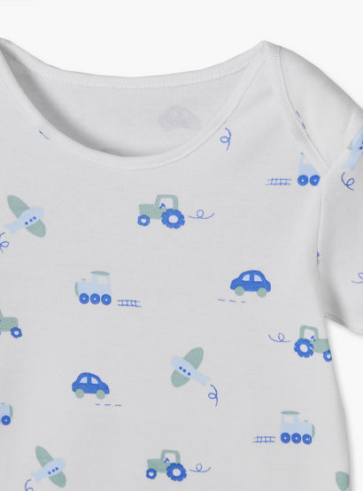 Pack of 3 Juniors Cotton Crew Neck Short Sleeves Bodysuit with Construction Vehicles Print-baby-boys-clothing-bodysuits-image-7