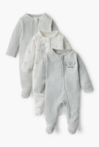 Juniors Assorted Sleepsuit with Long Sleeves and Zip Closure - Set of 3-undefined-image-1