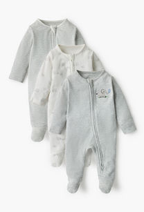 Juniors Assorted Sleepsuit with Long Sleeves and Zip Closure - Set of 3-undefined-image-1