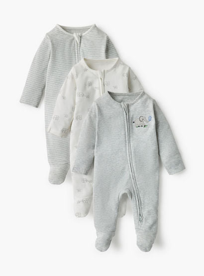 Juniors Assorted Sleepsuit with Long Sleeves and Zip Closure - Set of 3-baby-boys-clothing-nightwear-sleepsuits-image-1