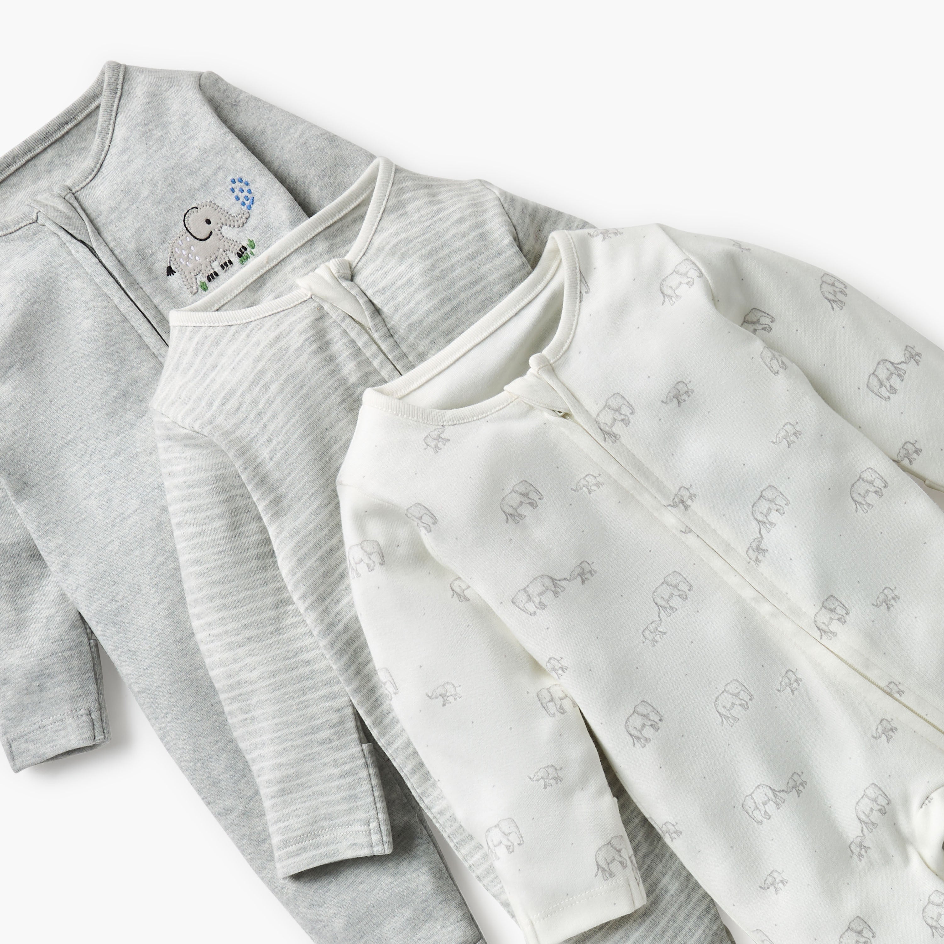 Juniors Assorted Sleepsuit with Long Sleeves and Zip Closure - Set of 3