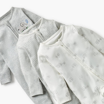 Juniors Assorted Sleepsuit with Long Sleeves and Zip Closure - Set of 3