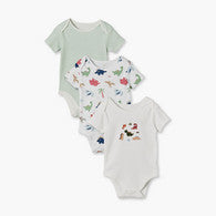 Pack of 3 Juniors Cotton Crew Neck Short Sleeves Bodysuit with Dinosaur Print-undefined-image-1