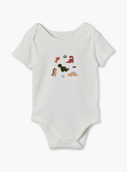 Pack of 3 Juniors Cotton Crew Neck Short Sleeves Bodysuit with Dinosaur Print-baby-boys-clothing-bodysuits-image-4