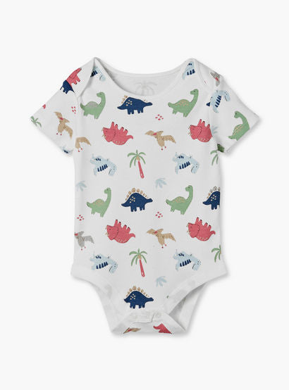 Pack of 3 Juniors Cotton Crew Neck Short Sleeves Bodysuit with Dinosaur Print-baby-boys-clothing-bodysuits-image-5