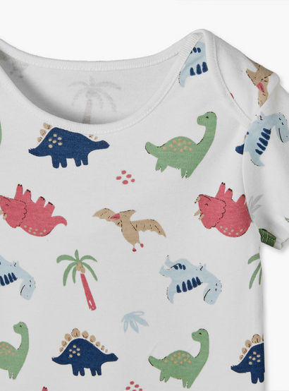 Pack of 3 Juniors Cotton Crew Neck Short Sleeves Bodysuit with Dinosaur Print-baby-boys-clothing-bodysuits-image-7