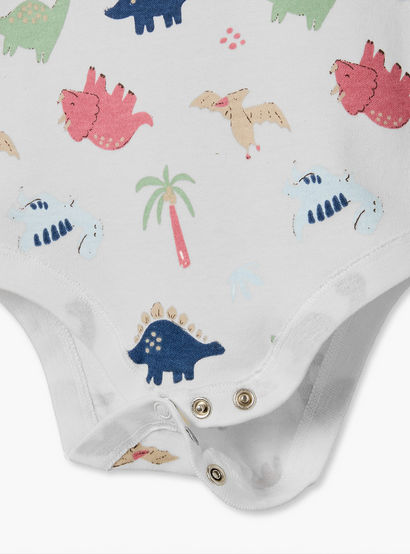 Pack of 3 Juniors Cotton Crew Neck Short Sleeves Bodysuit with Dinosaur Print-baby-boys-clothing-bodysuits-image-8