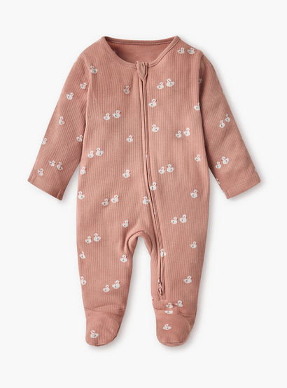 Juniors Printed Sleepsuit with Zip Closure and Long Sleeves - Set of 3-baby-girls-clothing-nightwear-sleepsuits-image-2