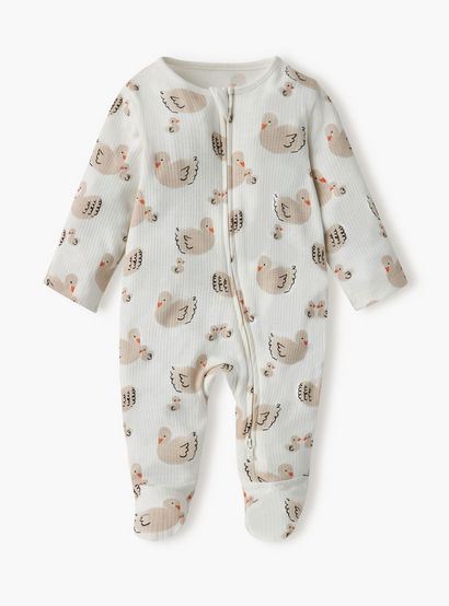 Juniors Printed Sleepsuit with Zip Closure and Long Sleeves - Set of 3-baby-girls-clothing-nightwear-sleepsuits-image-3