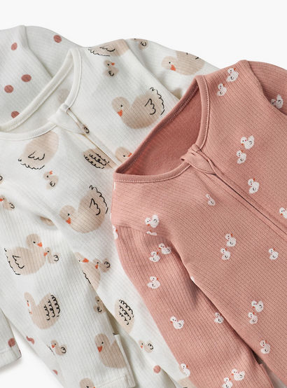 Juniors Printed Sleepsuit with Zip Closure and Long Sleeves - Set of 3-baby-girls-clothing-nightwear-sleepsuits-image-5