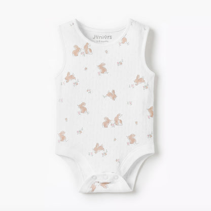 Pack of 7 Juniors Cotton Round Neck Sleeveless Bodysuit with Snap Button Closure