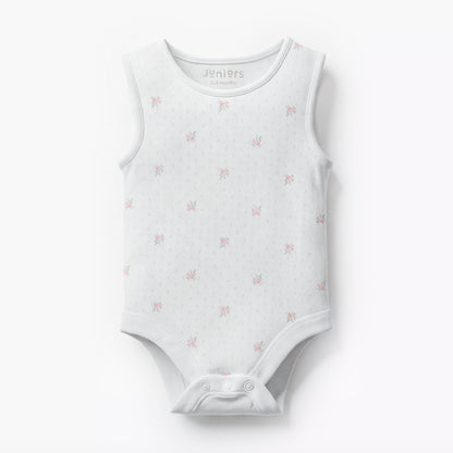 Pack of 7 Juniors Cotton Round Neck Sleeveless Bodysuit with Snap Button Closure