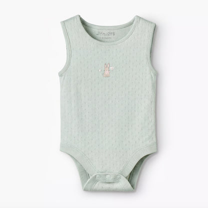 Pack of 7 Juniors Cotton Round Neck Sleeveless Bodysuit with Snap Button Closure
