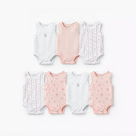 Pack of 7 Juniors Cotton Round Neck Sleeveless Bodysuit with Snap Button Closure-undefined-image-1