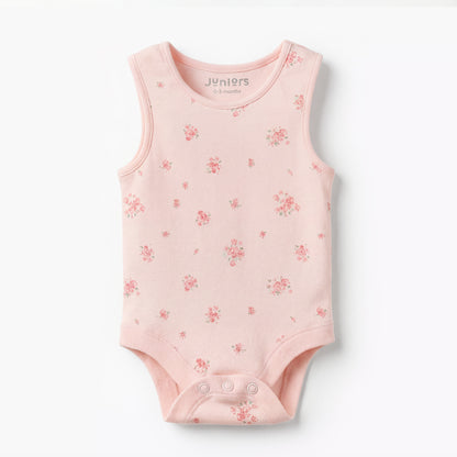 Pack of 7 Juniors Cotton Round Neck Sleeveless Bodysuit with Snap Button Closure