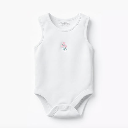 Pack of 7 Juniors Cotton Round Neck Sleeveless Bodysuit with Snap Button Closure