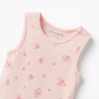 Pack of 7 Juniors Cotton Round Neck Sleeveless Bodysuit with Snap Button Closure