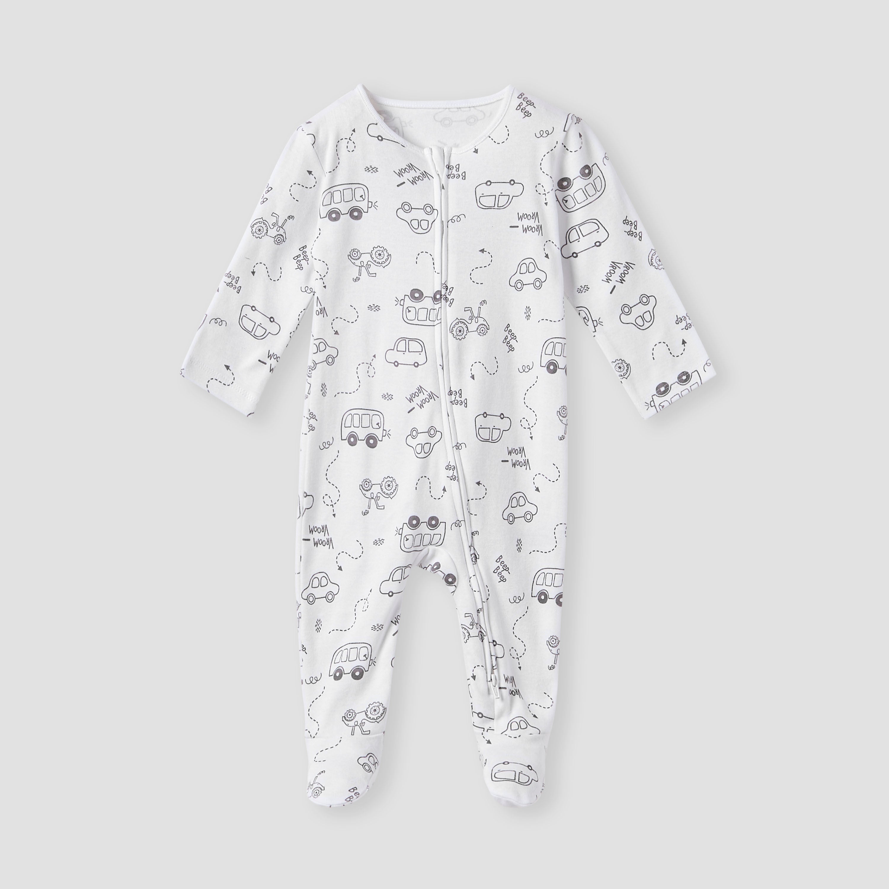 Juniors Printed Sleepsuit with Zip Closure - Set of 3