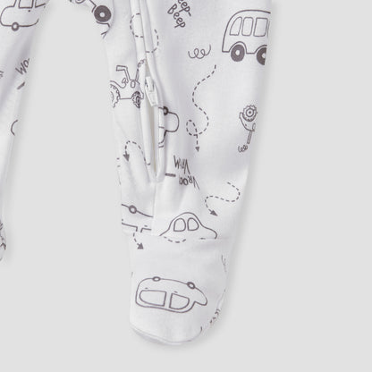 Juniors Printed Sleepsuit with Zip Closure - Set of 3