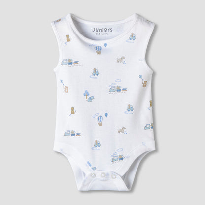 Pack of 7 Juniors Round Neck Sleeveless Bodysuit with Fun Prints